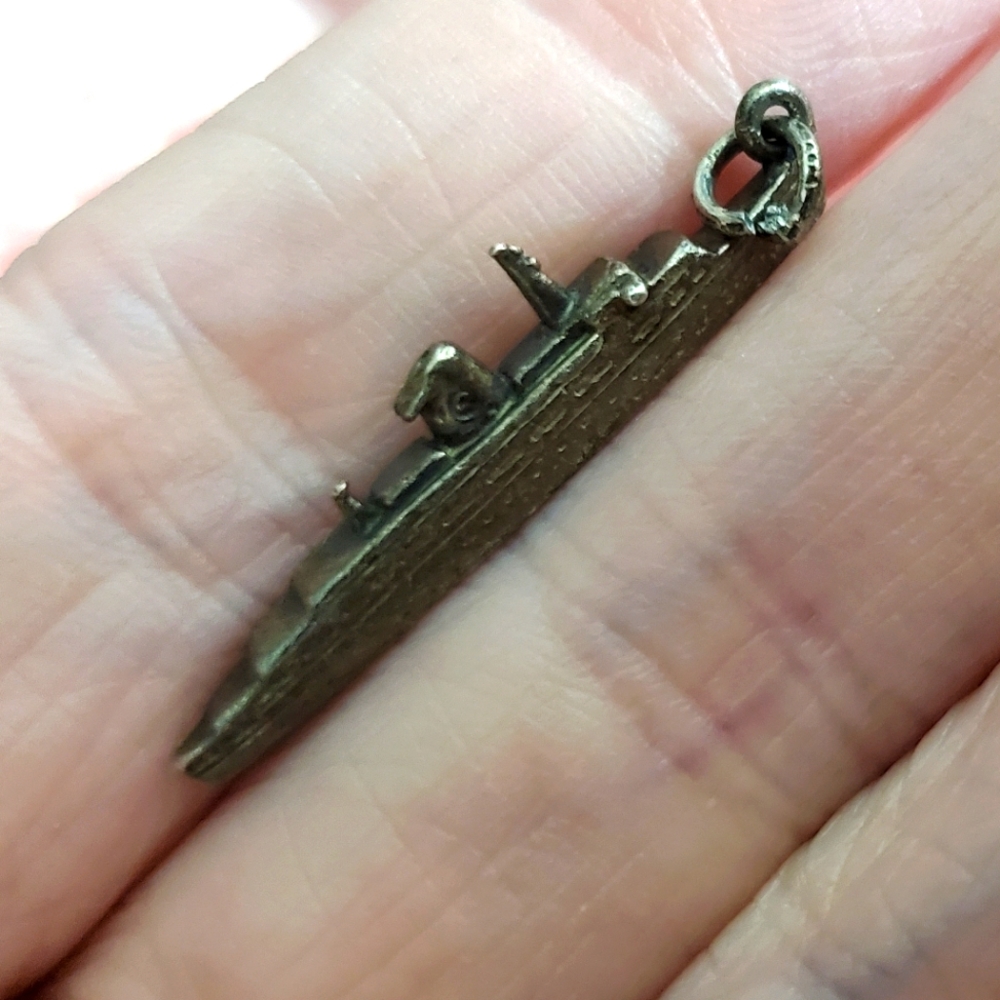 T.S. Flavia sterling silver signed cruise ship boat charm for bracelet necklace